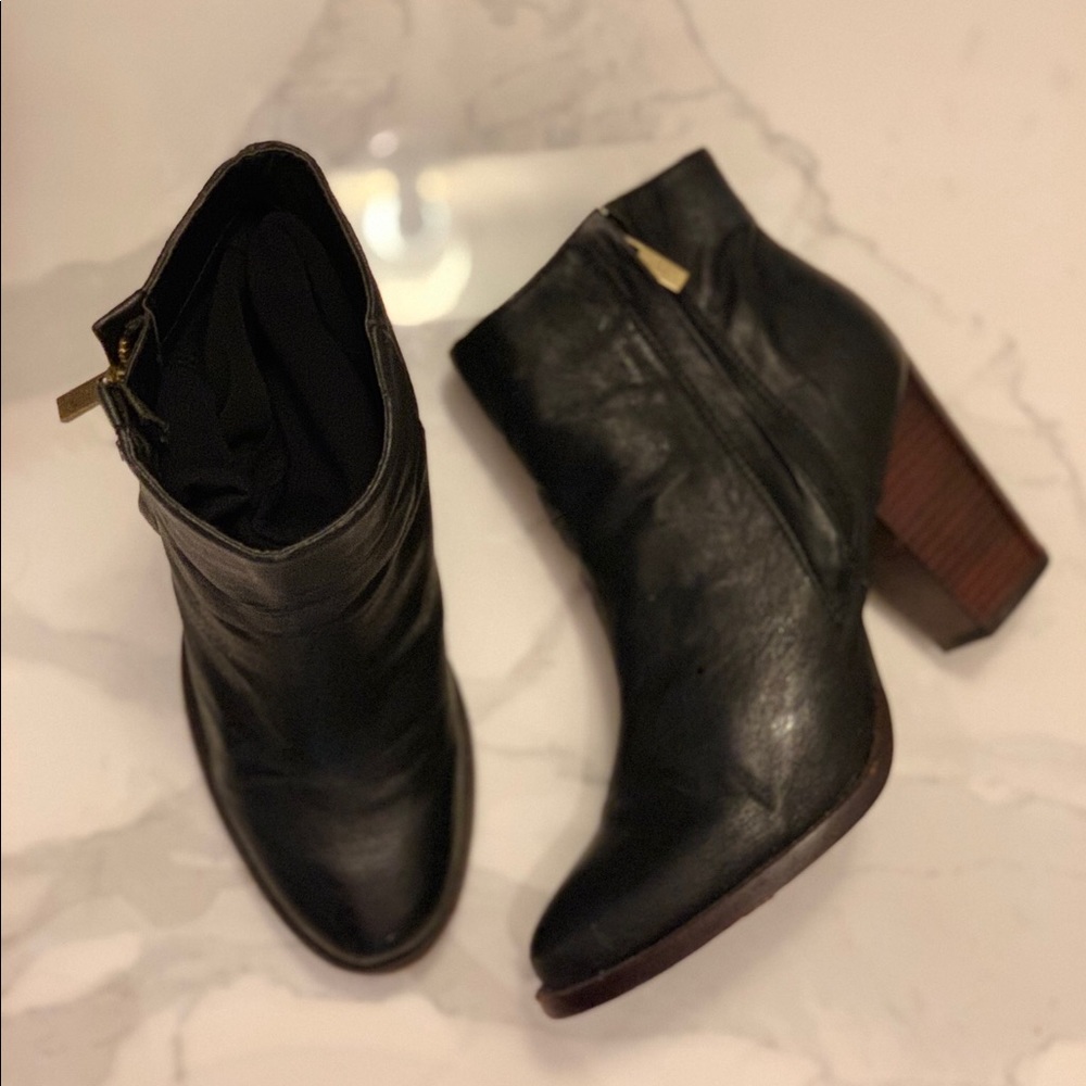 Silence + Noise Block Heel Booties Black Leather